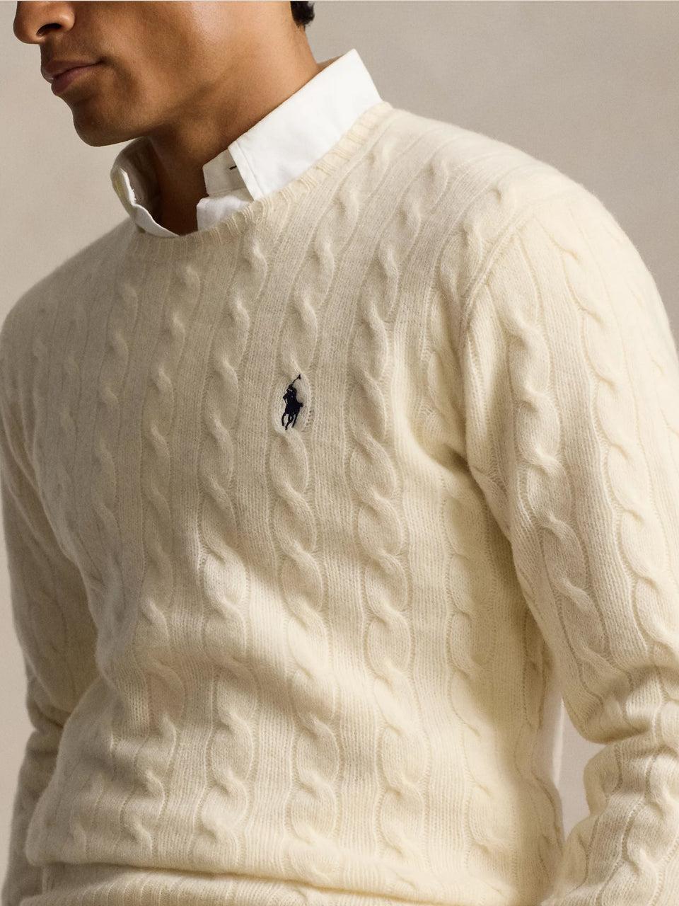 RALPH LAUREN Maglia In Lana E Cashmere A Trecce Crema
