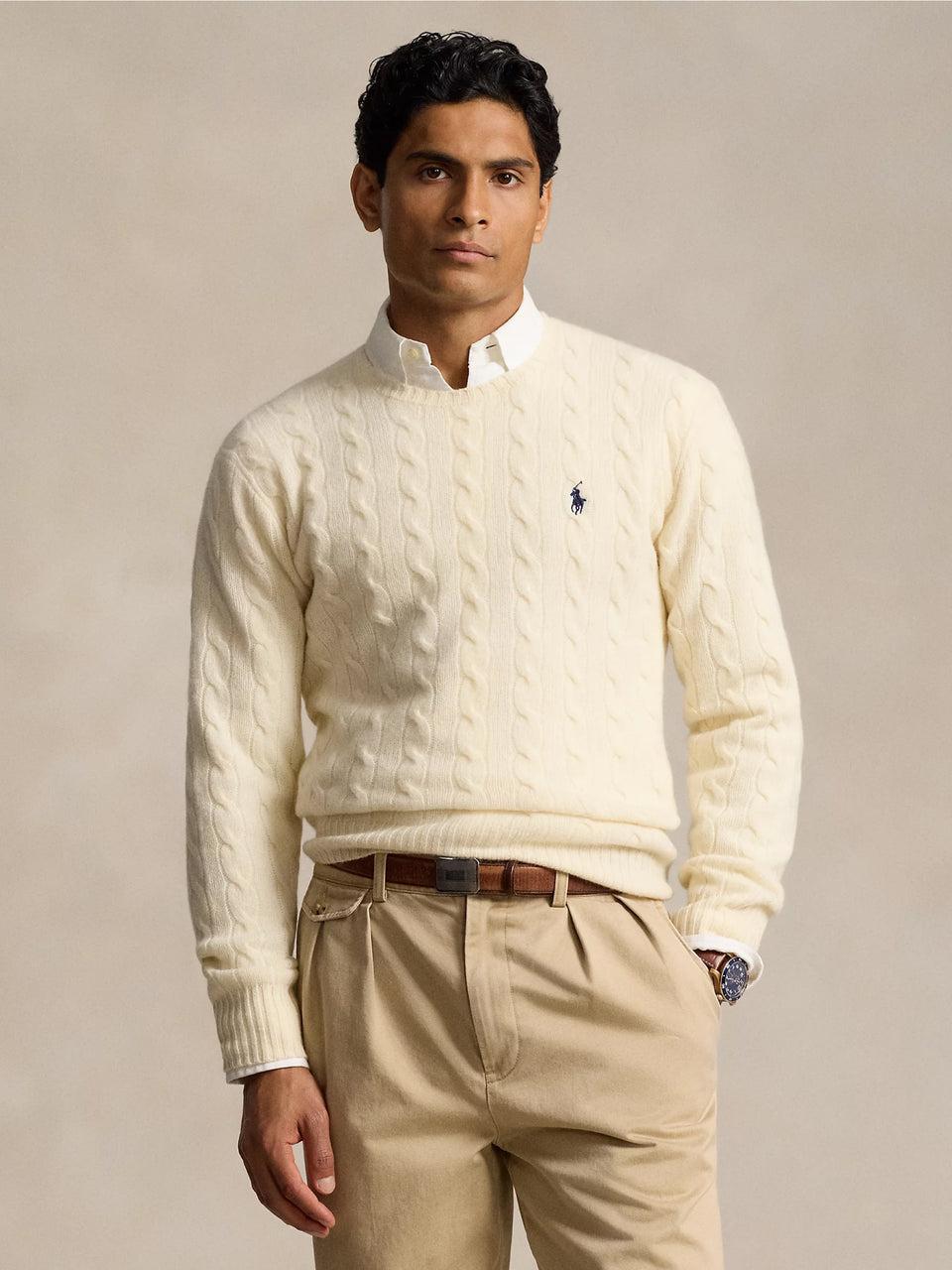 RALPH LAUREN Maglia in Lana e Cashmere a Trecce Crema