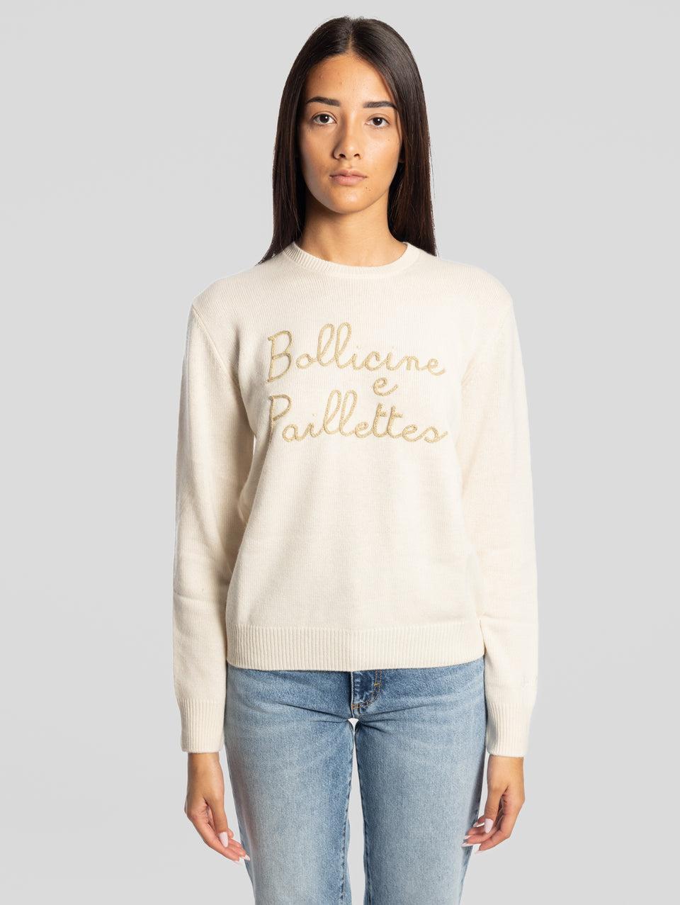 MC2 SAINT BARTH Maglione Bollicine e Paillettes Girocollo Bianco