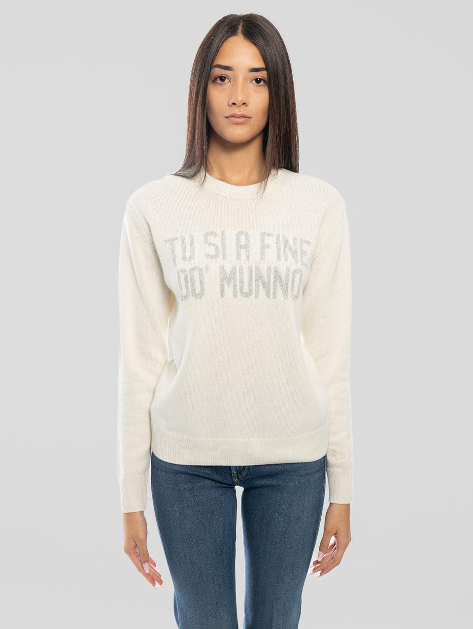 MC2 SAINT BARTH Maglione Girocollo Tu Si A Fine Do' Munno Bianco