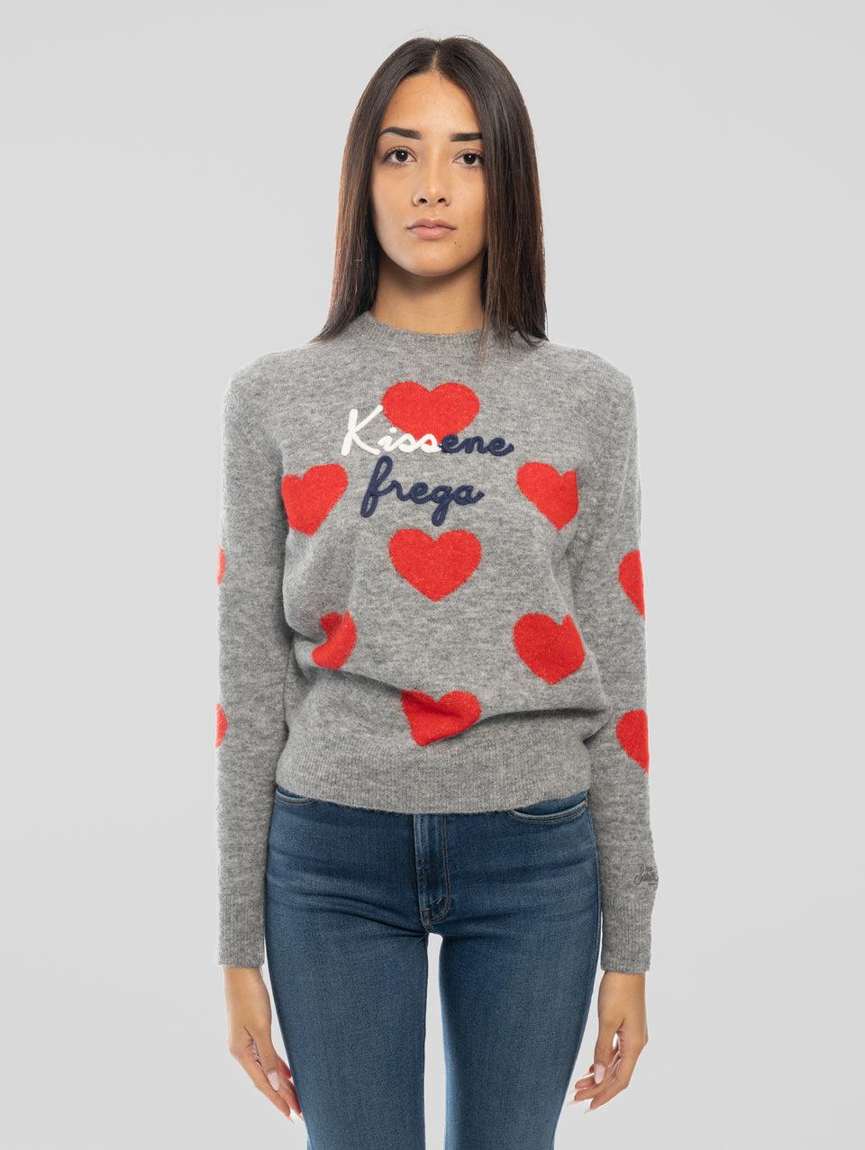 MC2 SAINT BARTH Maglione Kissene Frega con Cuori Grigio
