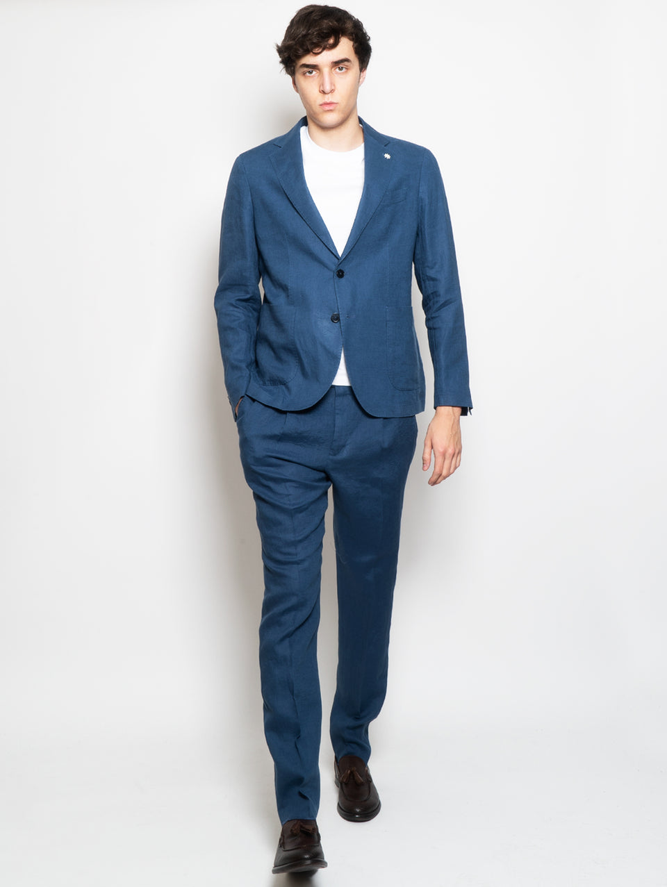 MANUEL RITZ Completo in Lino Lavato Blu Chiaro