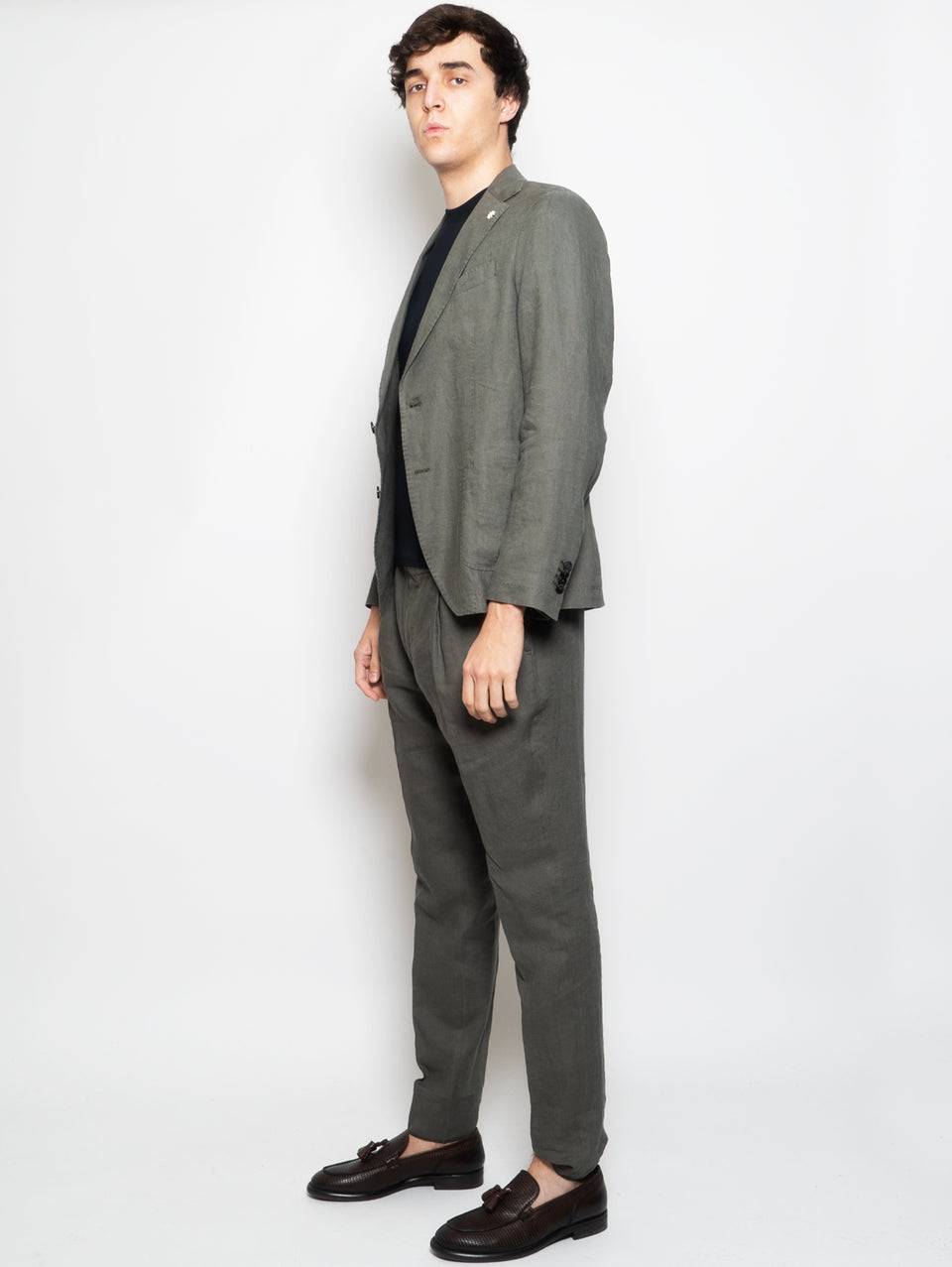 MANUEL RITZ Completo In Lino Lavato Verde