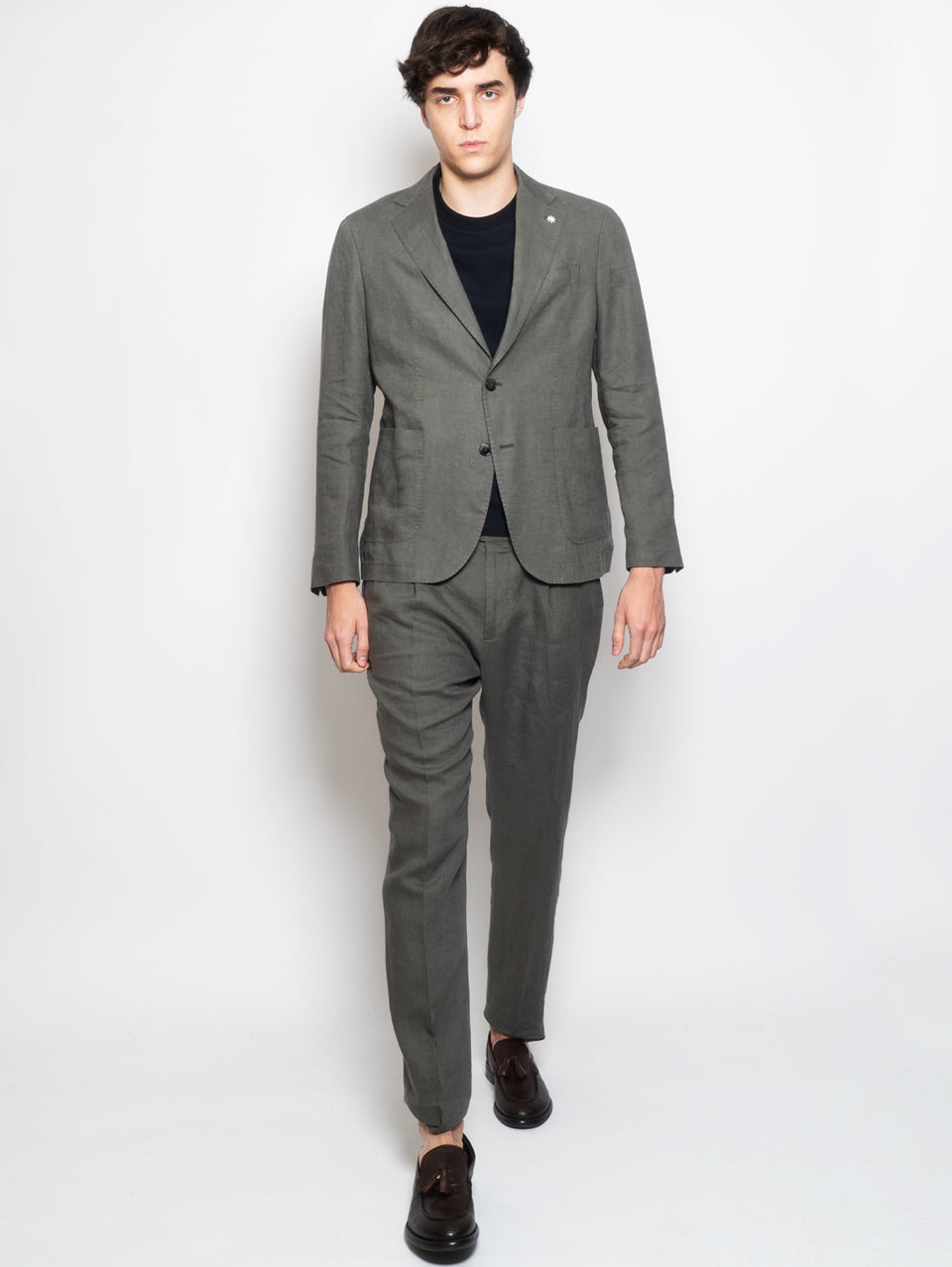 MANUEL RITZ Completo in Lino Lavato Verde