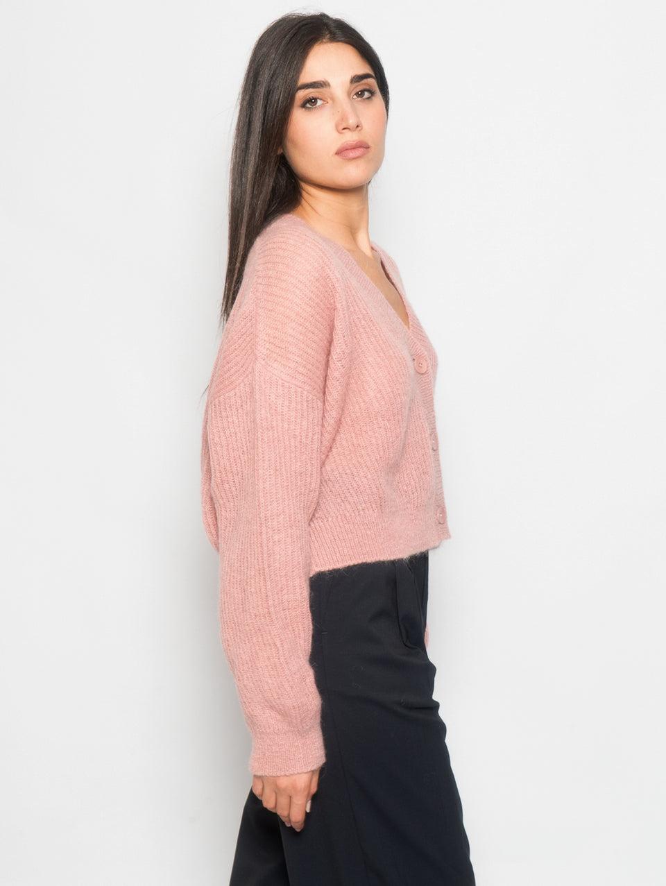 MAX MARA LEISURE Cardigan A Coste In Mohair Rosa