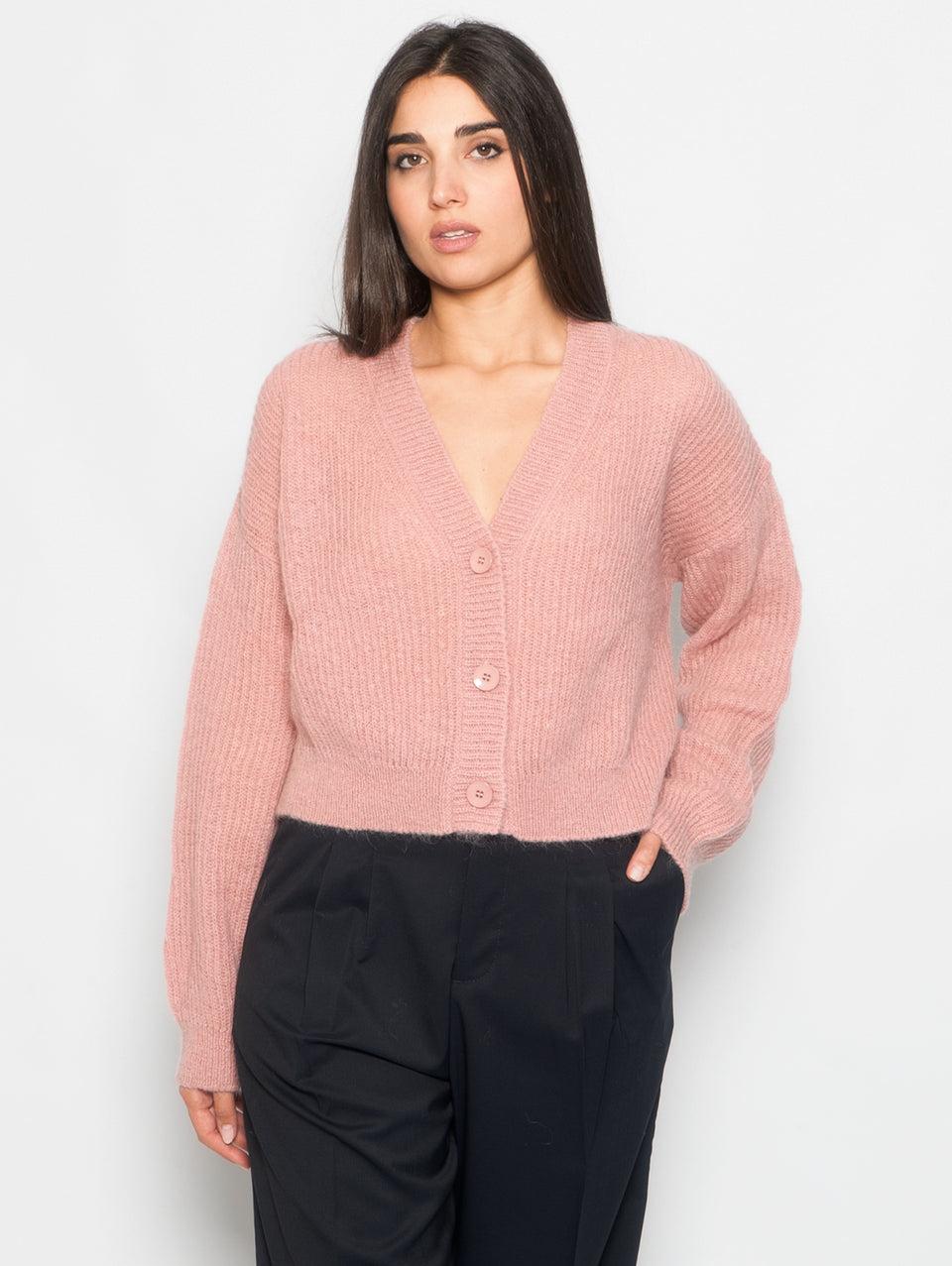 MAX MARA LEISURE Cardigan a Coste in Mohair Rosa