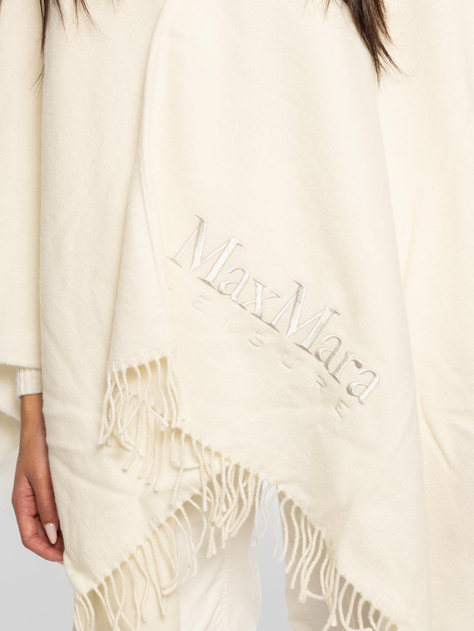MAX MARA LEISURE Poncho In Lana Con Frange Bianco