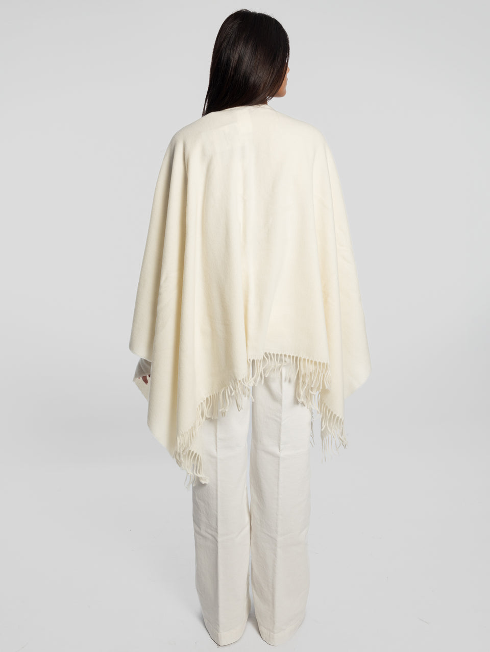 MAX MARA LEISURE Poncho In Lana Con Frange Bianco
