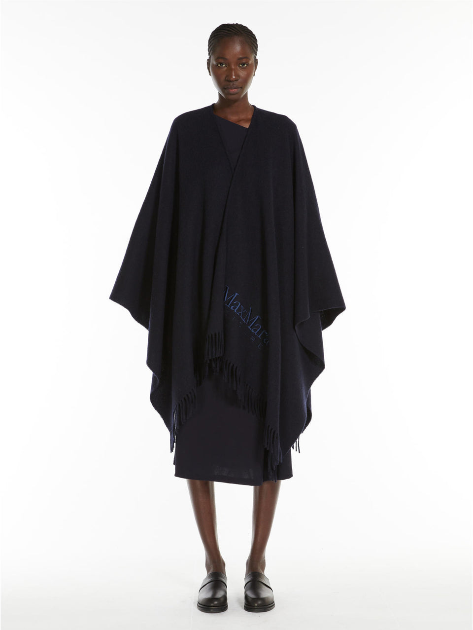 MAX MARA LEISURE Poncho In Lana Con Frange Blu