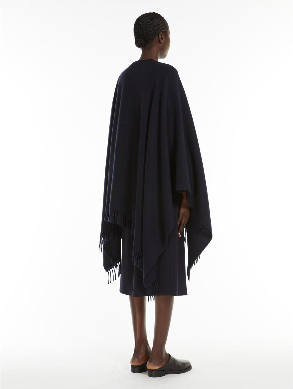 MAX MARA LEISURE Poncho In Lana Con Frange Blu