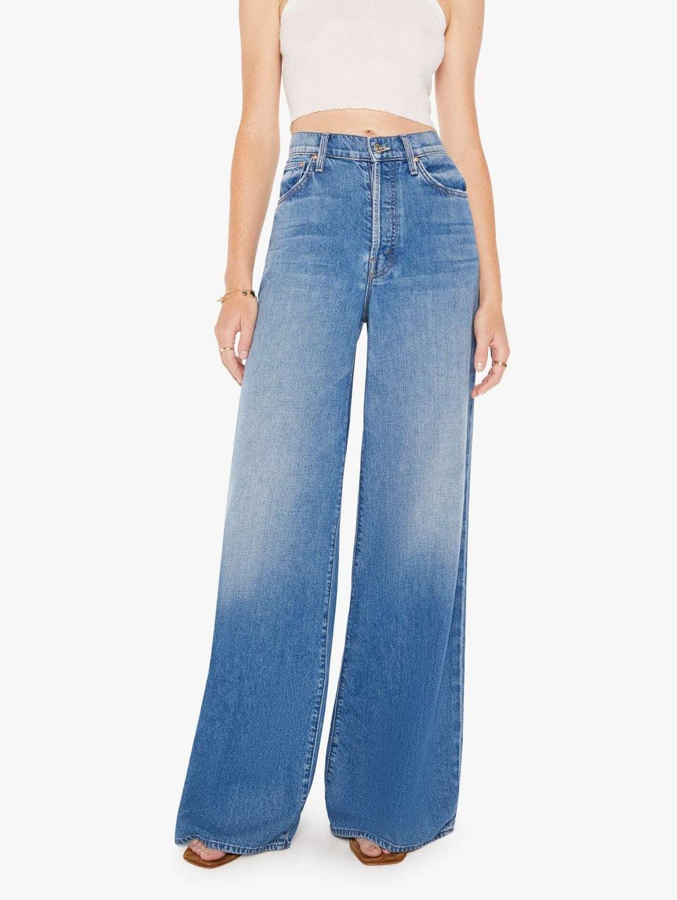 MOTHER Jeans Gamba a Palazzo e Vita Alta Blu Medio