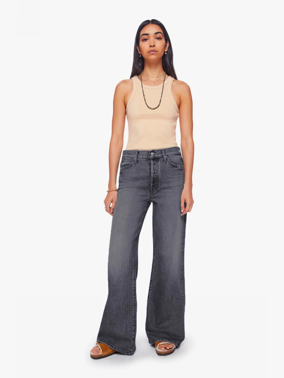 MOTHER Jeans Gamba A Palazzo E Vita Alta Grigio