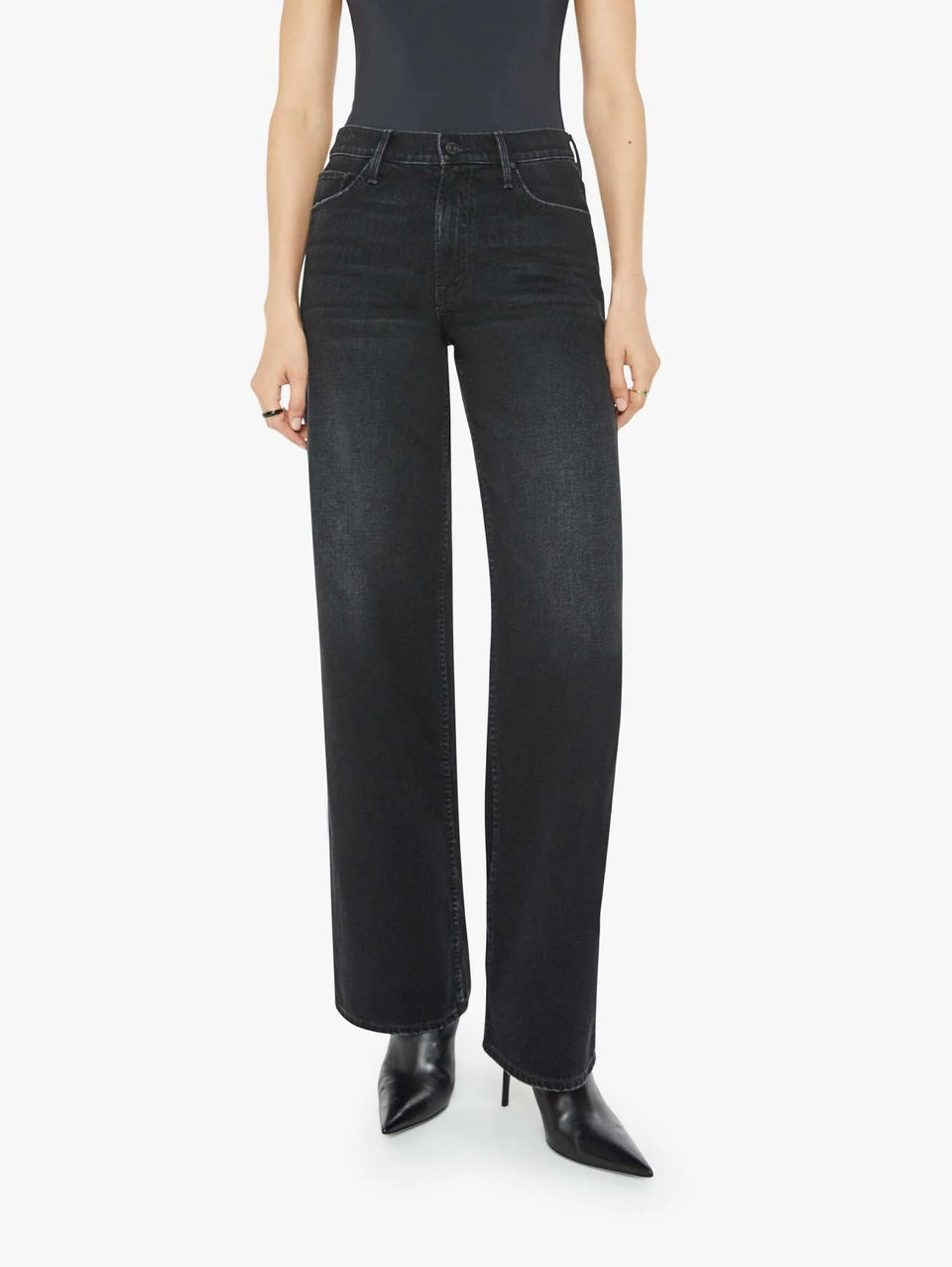 MOTHER Jeans Vita Alta con Gamba Larga Nero