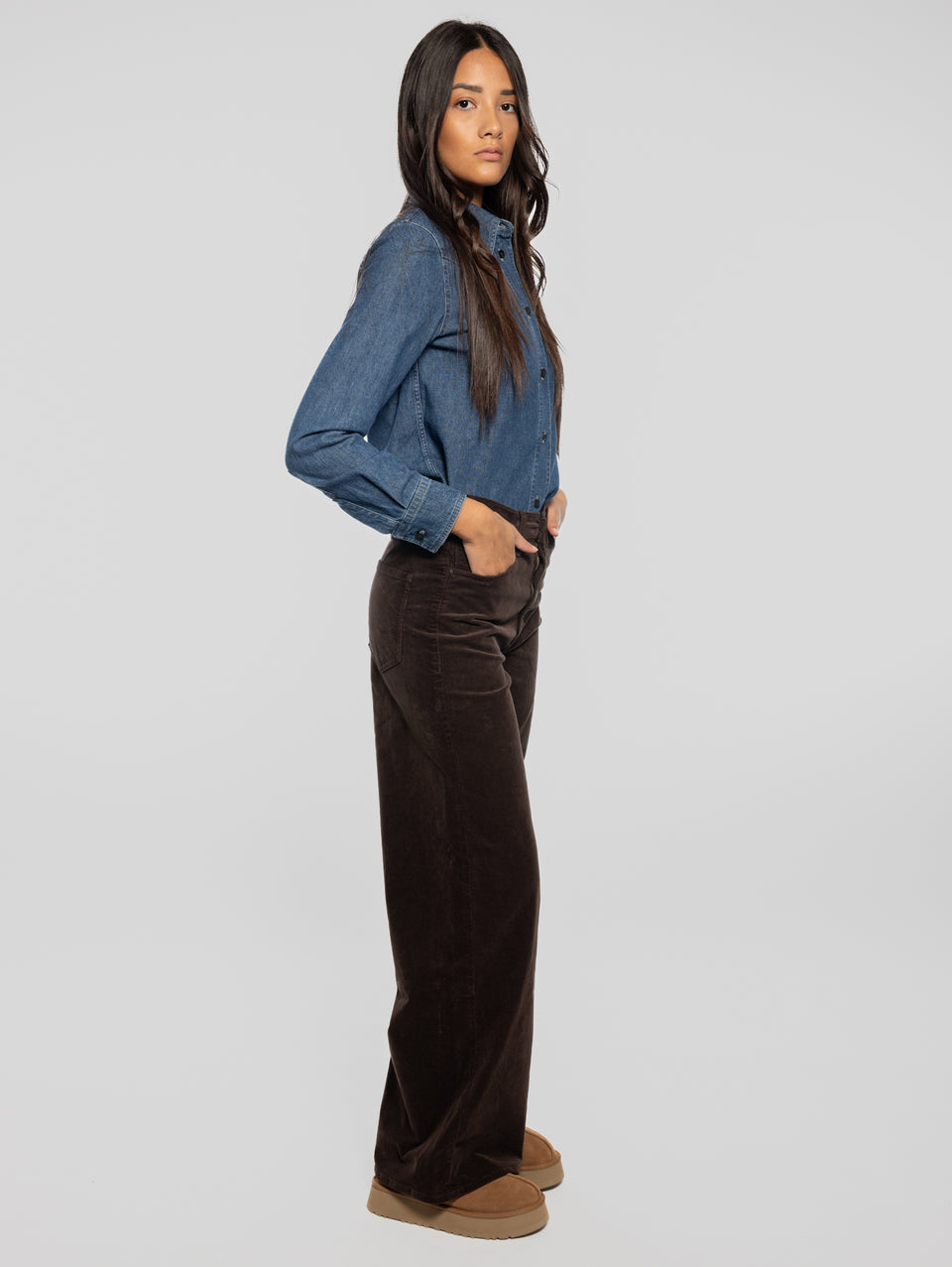 MOTHER Pantaloni In Velluto A Coste Marrone