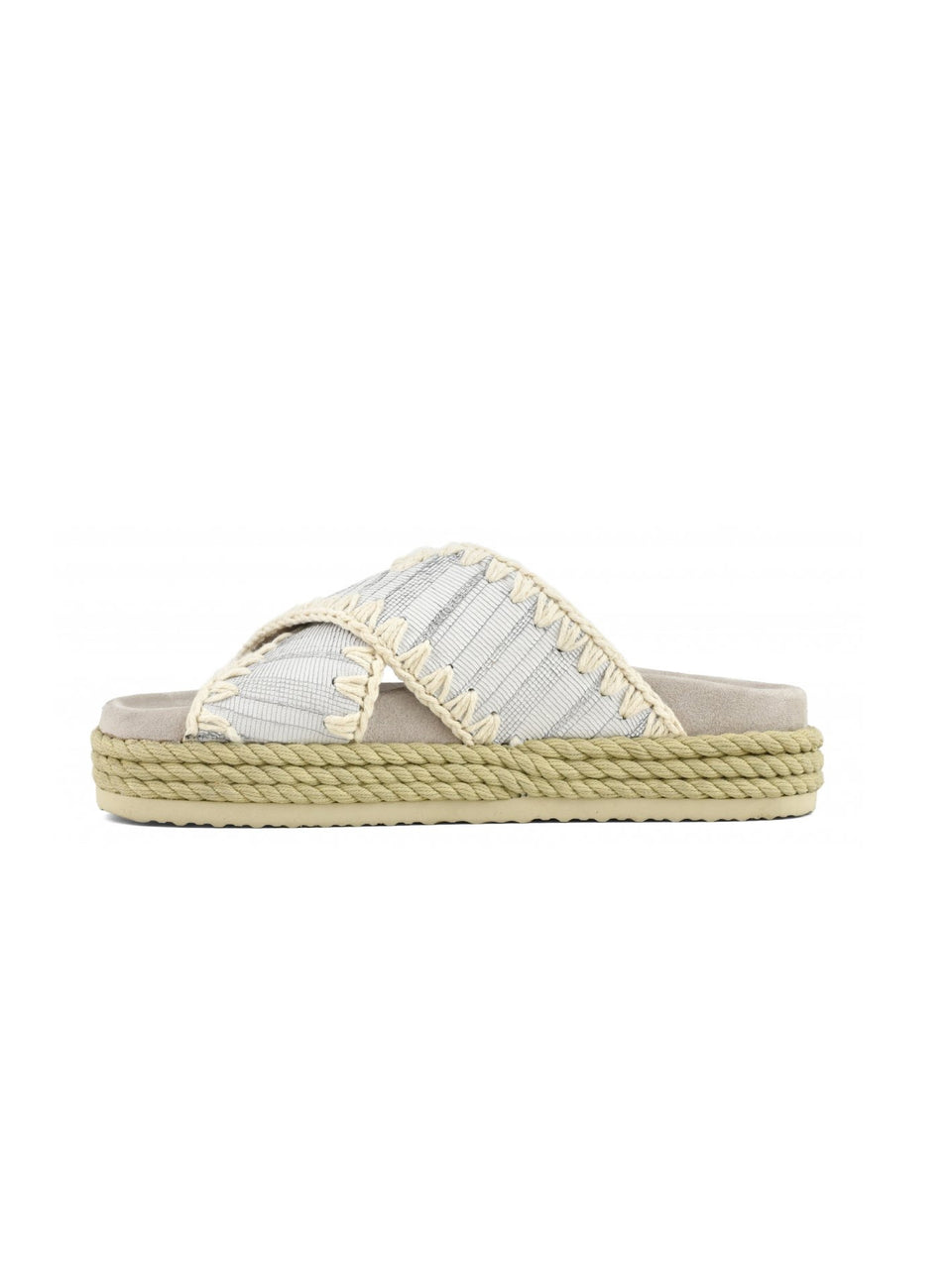 MOU Sandali Incrociati Bio in Pelle e Corda Bianco