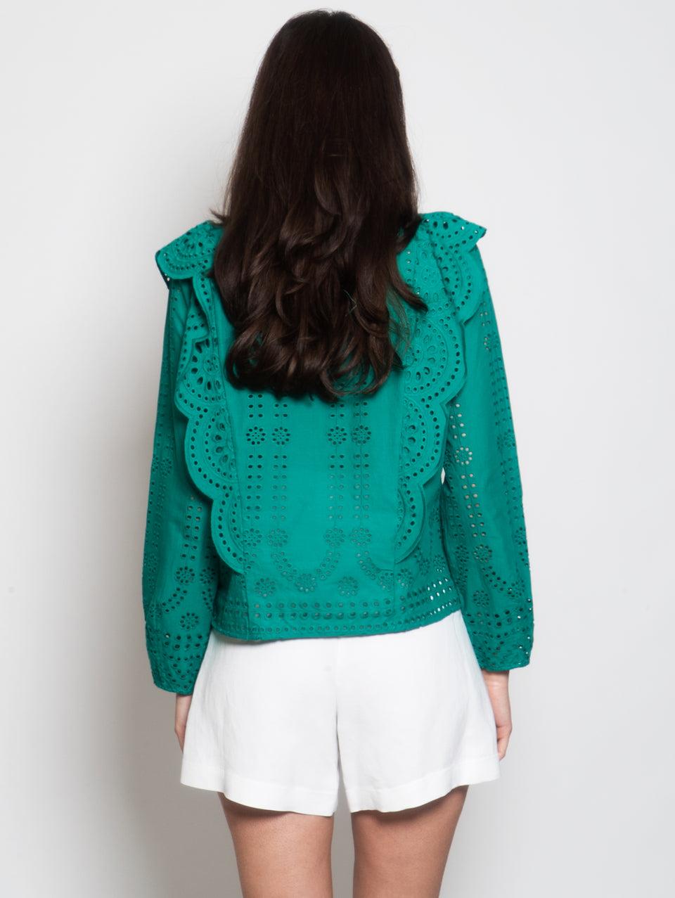 MUNTHE Blusa Girocollo In Cotone Con Ricami Verde