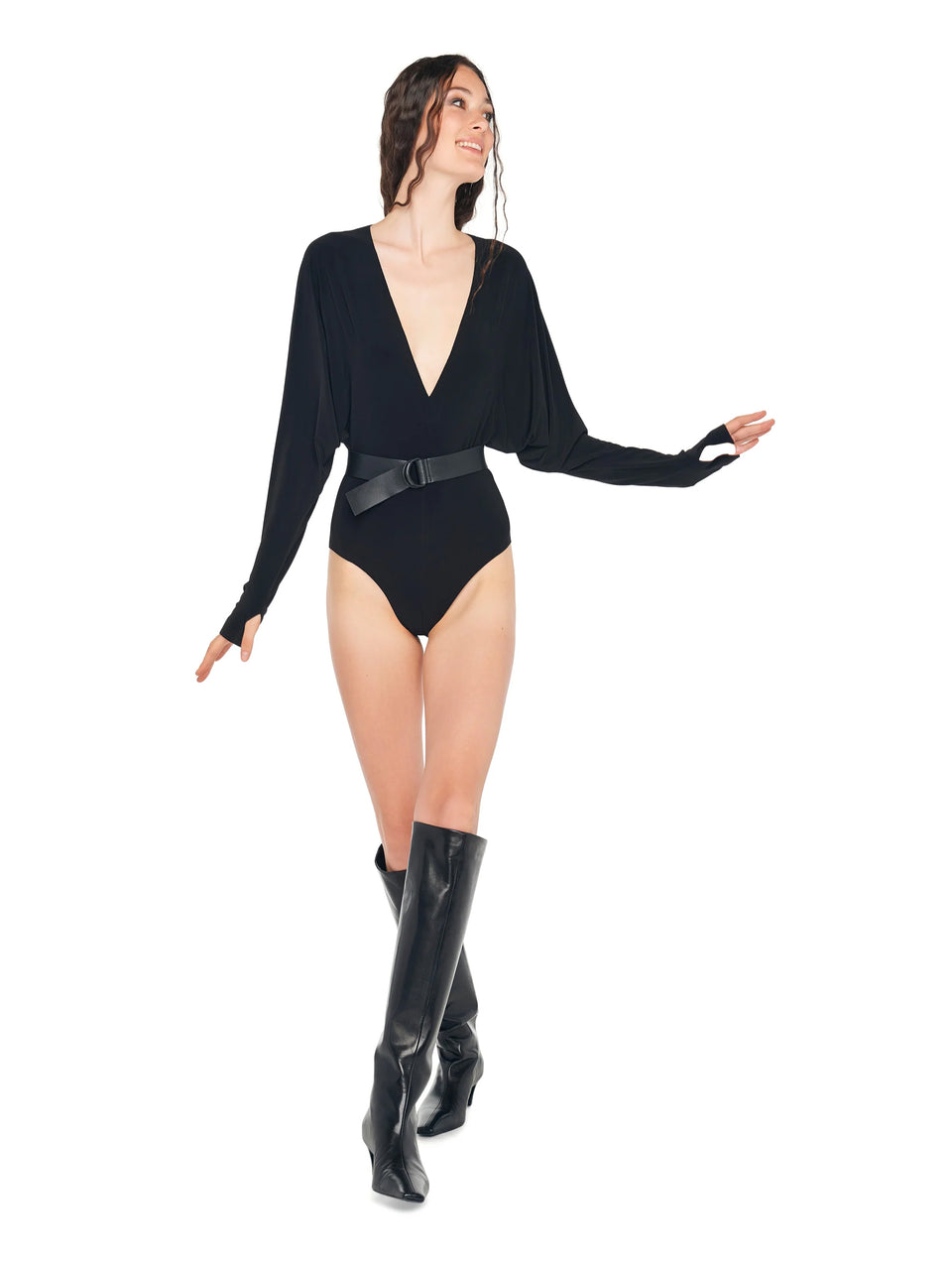 NORMA KAMALI Body Con Scollo A V Nero