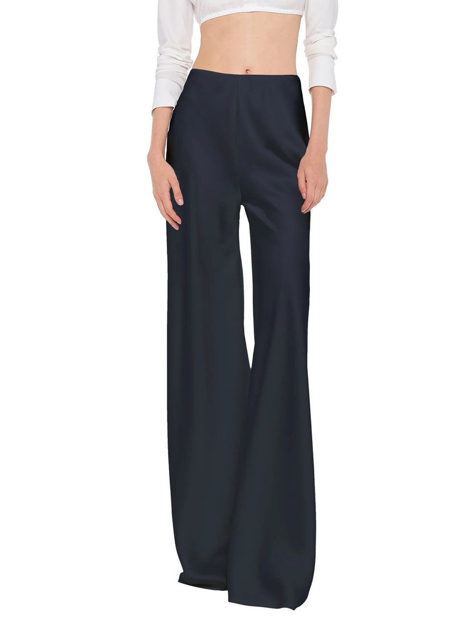 NORMA KAMALI Pantaloni Vita Alta in Raso Nero