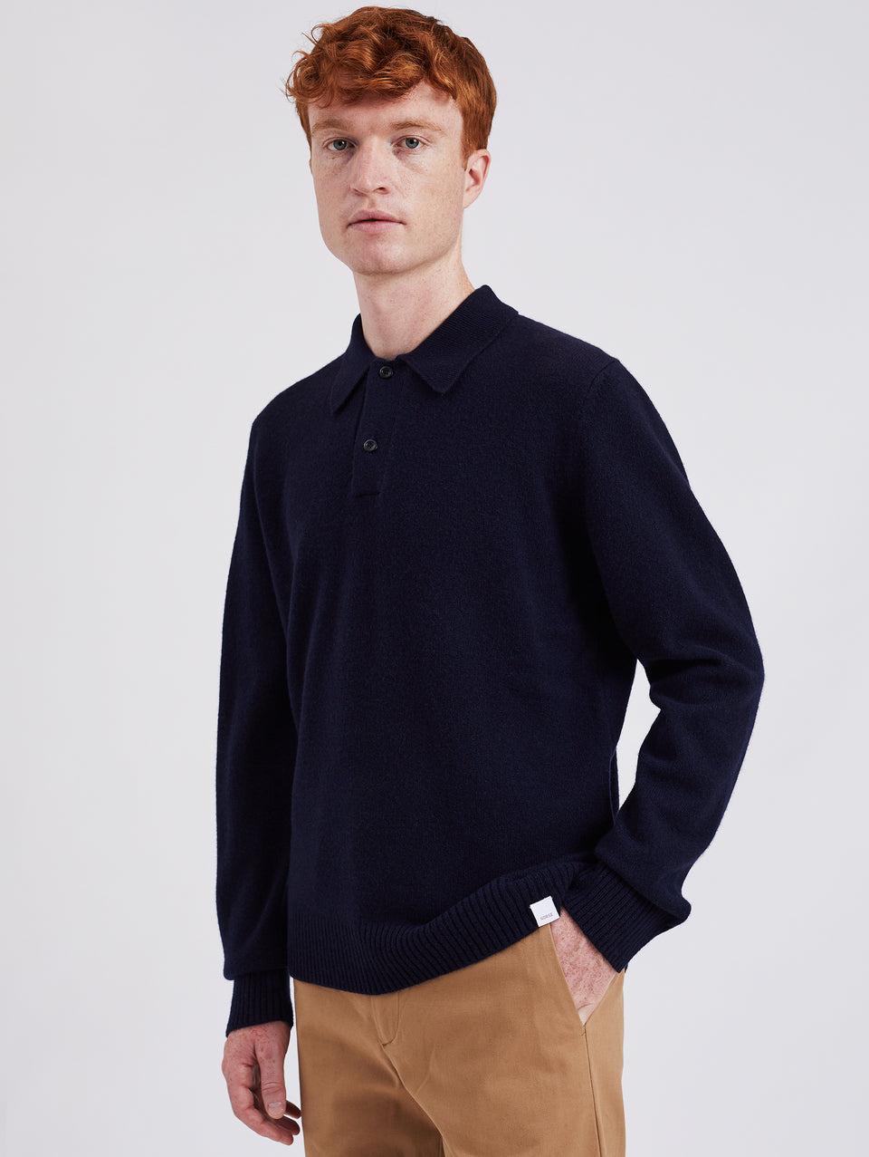 NORSE PROJECTS Polo In Maglia Di Lana Merinos Blu