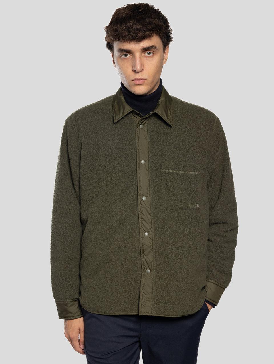 NORSE PROJECTS Overshirt Reversibile in Pile e Nylon Ulrik Verde