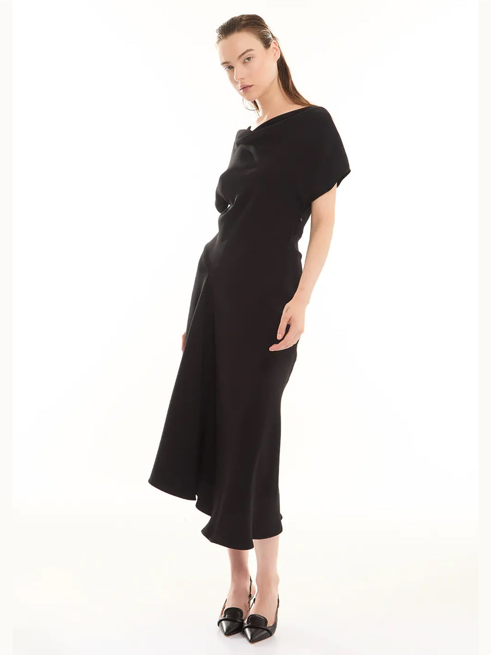 P.A.R.O.S.H. Abito Midi Con Drappeggio Nero