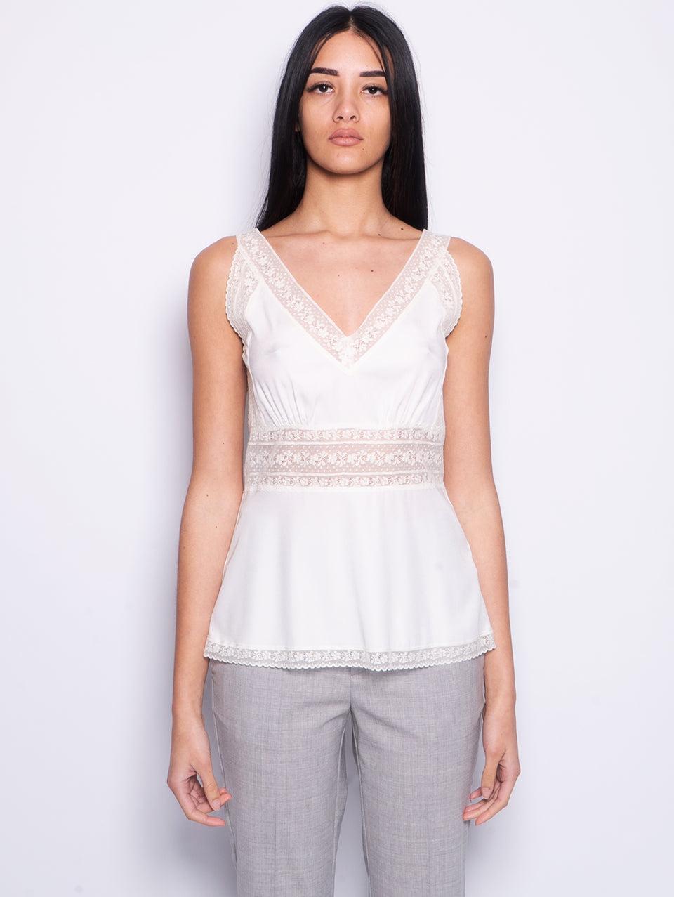 P.A.R.O.S.H. Blusa in Seta e Pizzo Panna