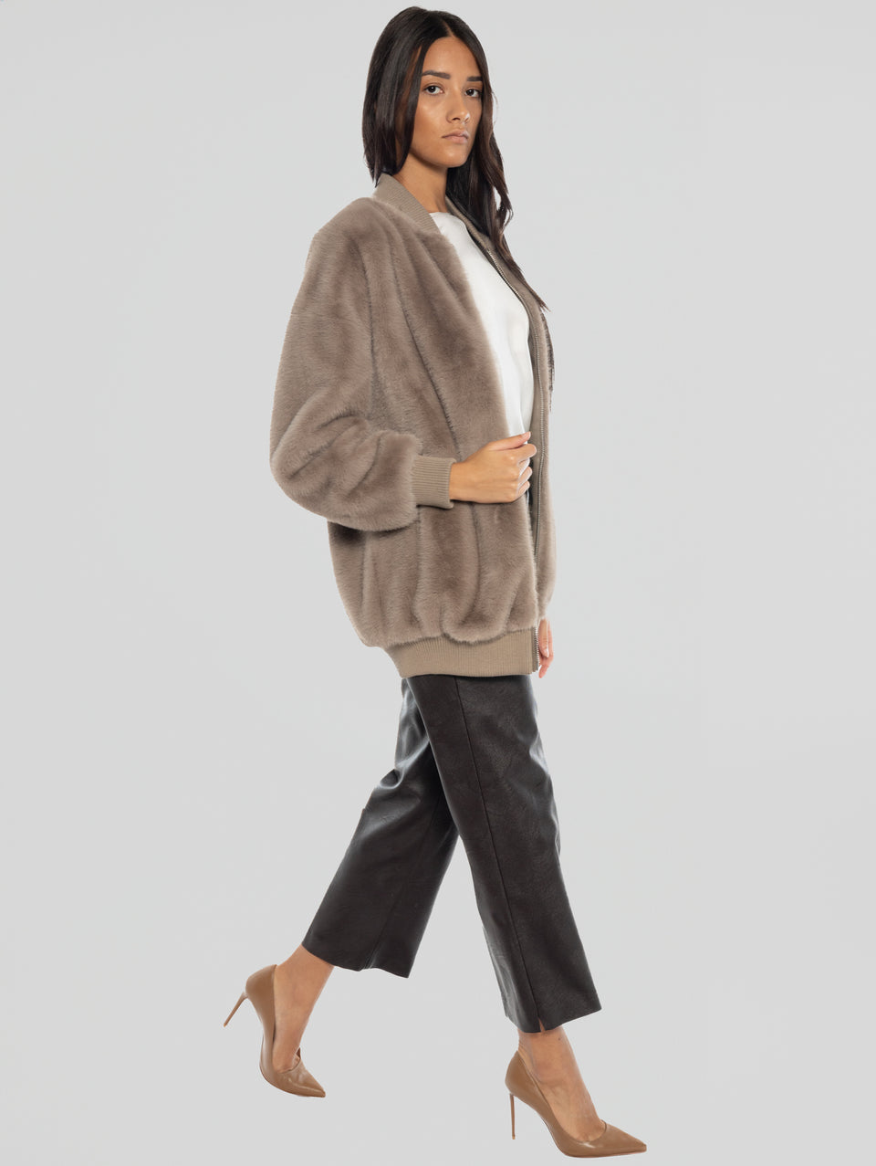 P.A.R.O.S.H. Bomber In Ecopelliccia Tortora