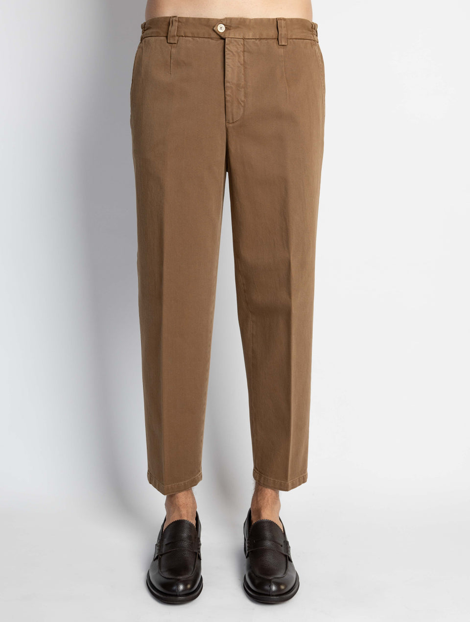 BRIGLIA 1949 Pantaloni in Bull Denim con Pinces Tabacco