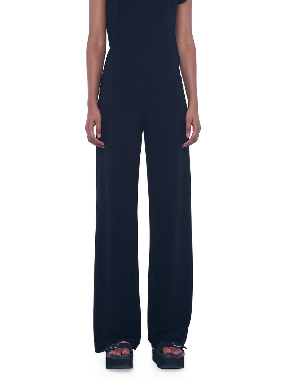 NORMA KAMALI Pantaloni in Jersey Elasticizzato Vita Alta Nero