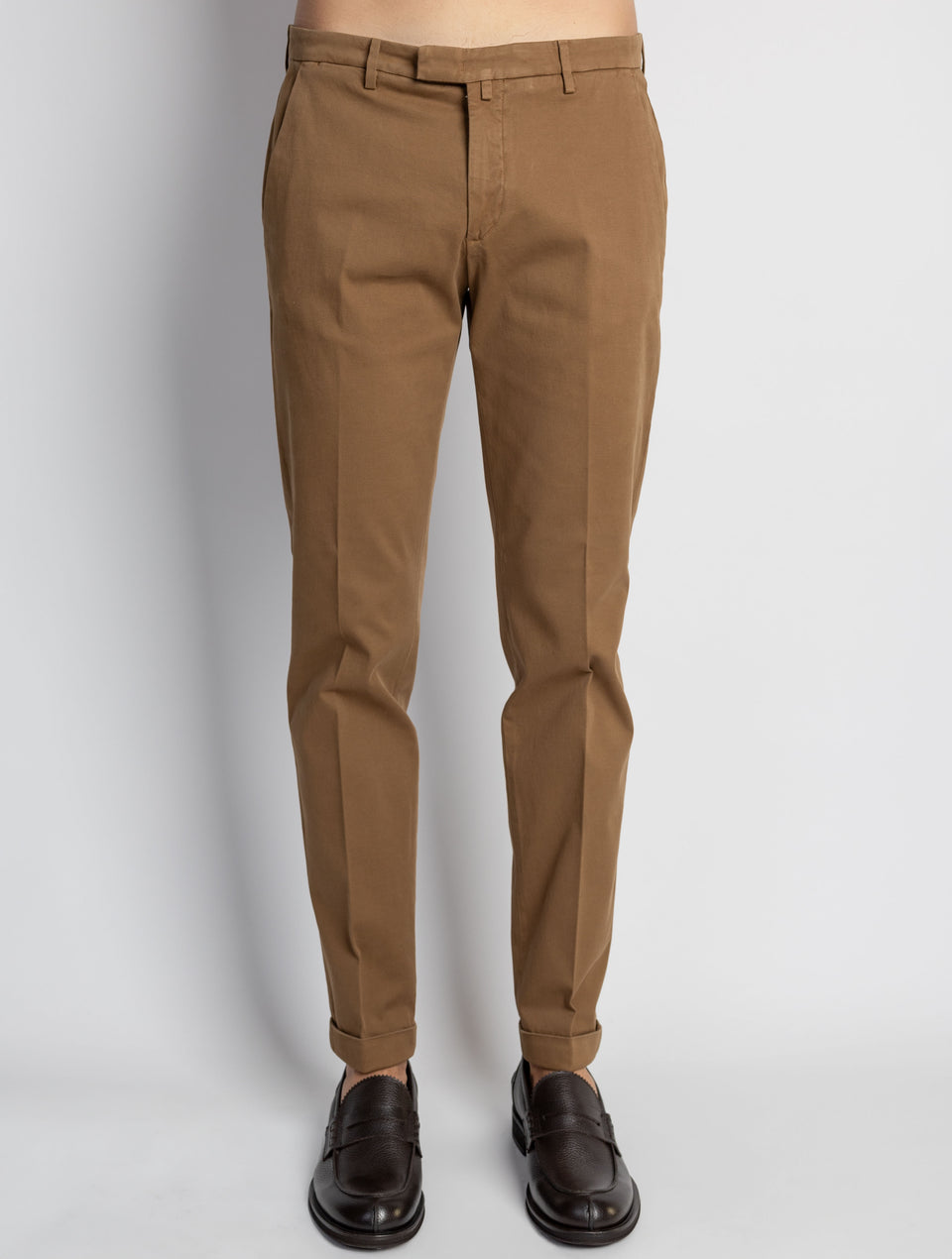 BRIGLIA 1949 Pantaloni Slim Fit in Armatura di Cotone Tabacco