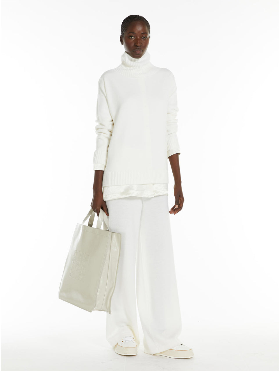 MAX MARA LEISURE Pantataloni Dritti In Pura Lana Bianco