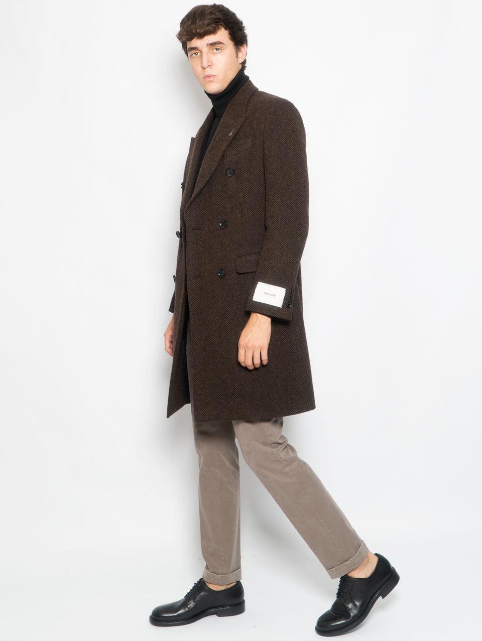 PAOLONI Cappotto Doppiopetto In Lana Resca Marrone