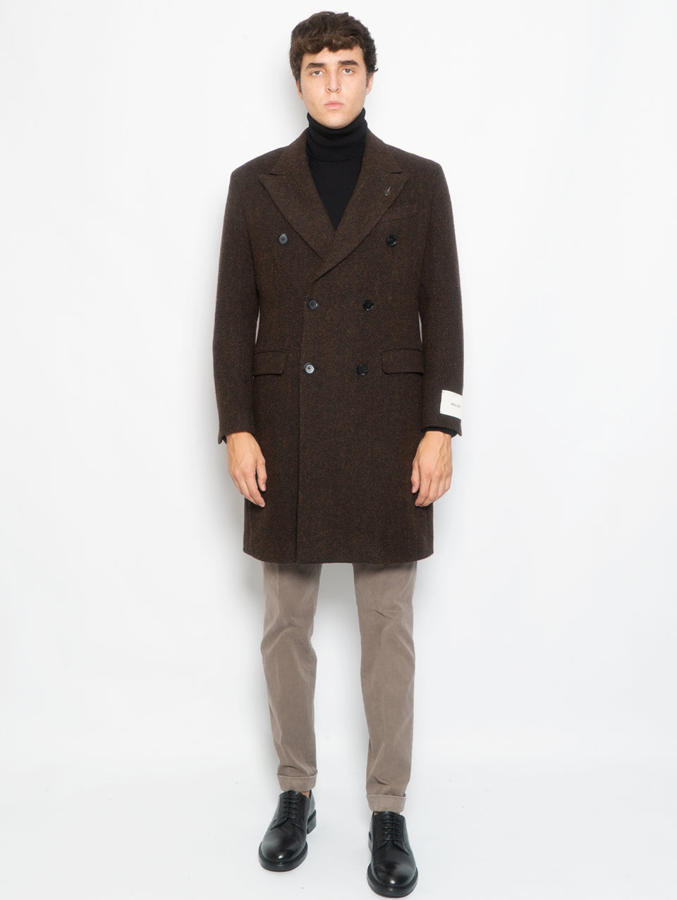 PAOLONI Cappotto Doppiopetto in Lana Resca Marrone
