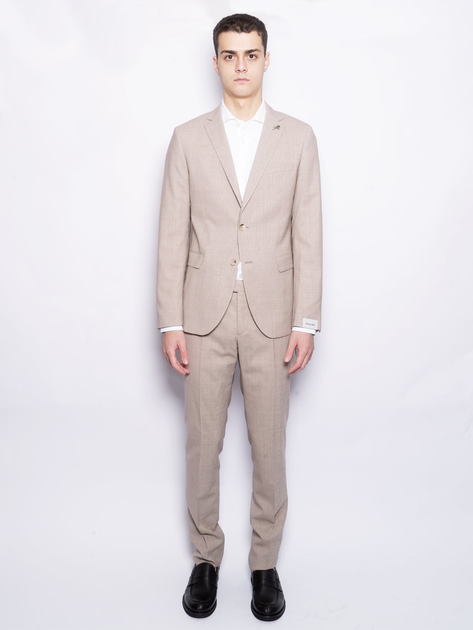 PAOLONI Completo in Lana Fiammata Stretch Beige