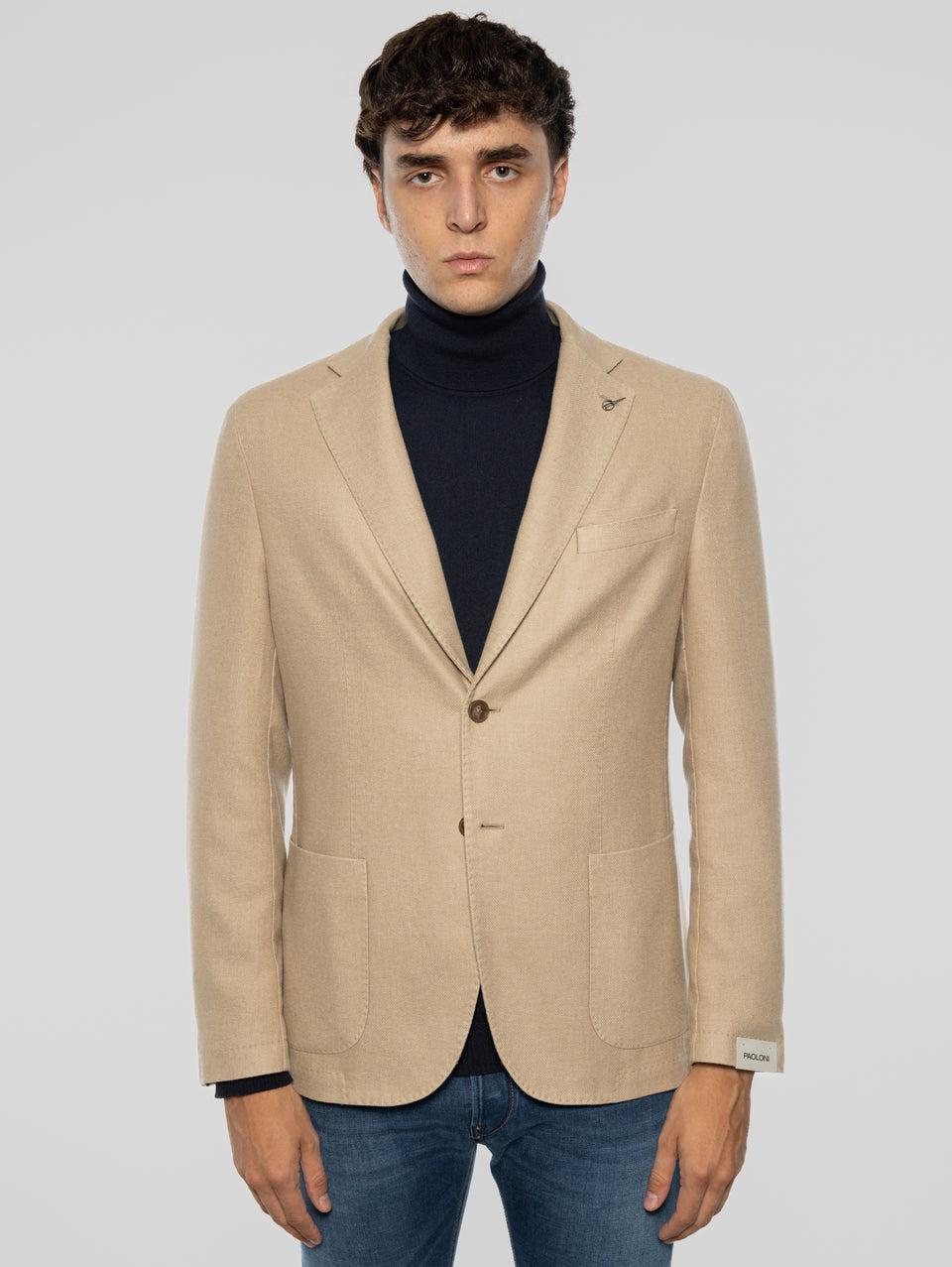 PAOLONI Giacca Doppio Petto in Lana Frosted Beige