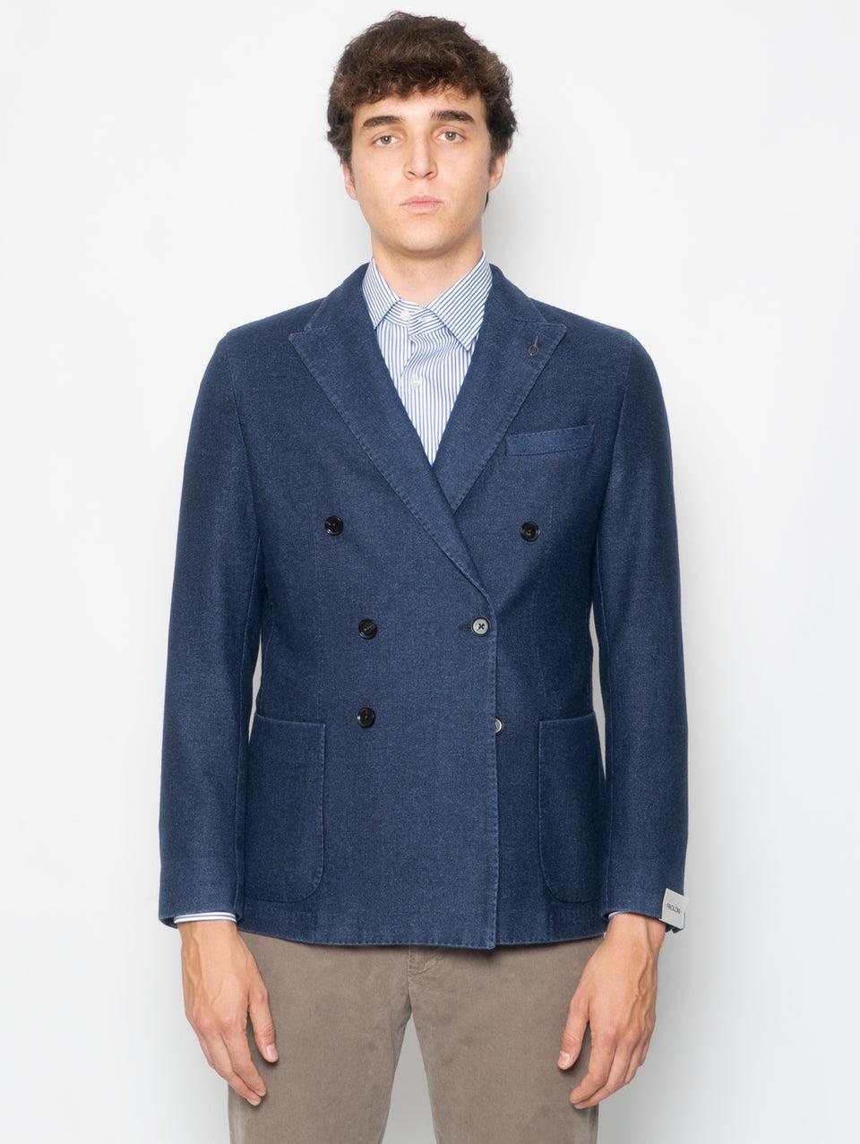 PAOLONI Giacca Doppiopetto Blu Melangè