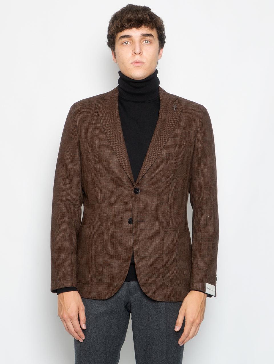 PAOLONI Giacca Principe di Galles in Lana Marrone