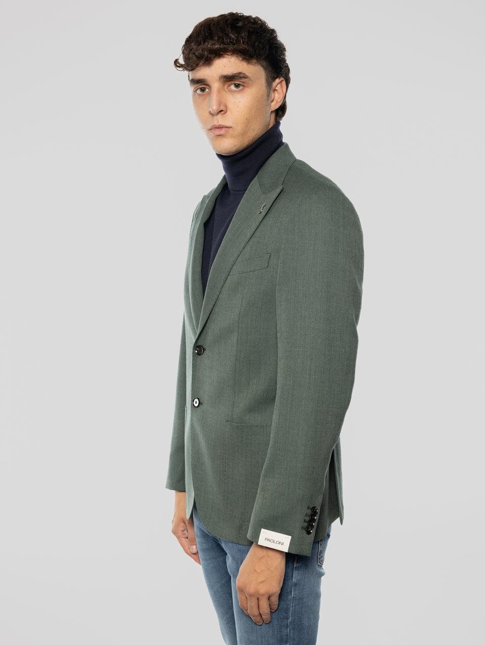 PAOLONI Giacca Sfoderata In Lana Oxford Verde