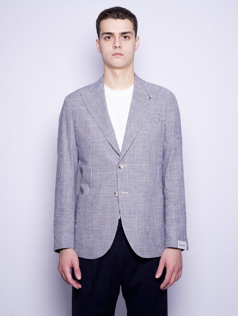 PAOLONI Giacca Sfoderata Pied de Poule Blu