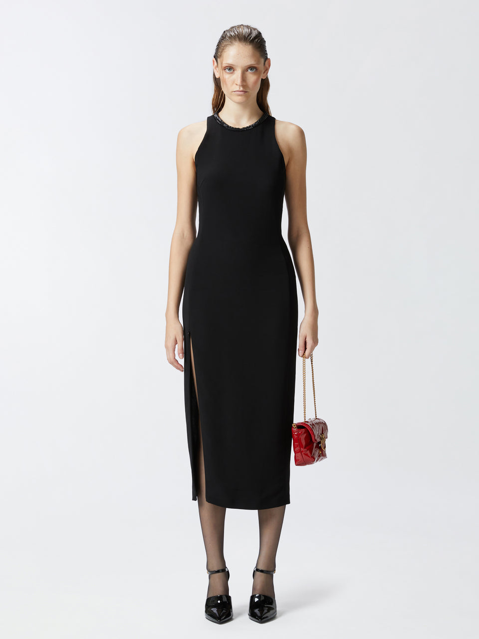 PINKO Abito a Tubino con Strass Nero