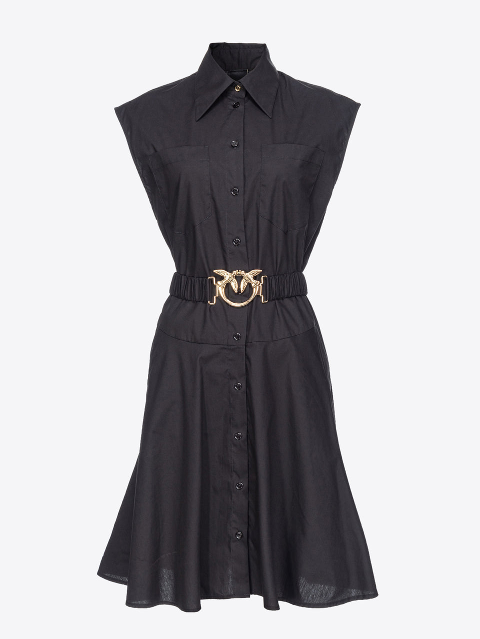 PINKO Abito Chemisier in Popeline di Cotone Nero