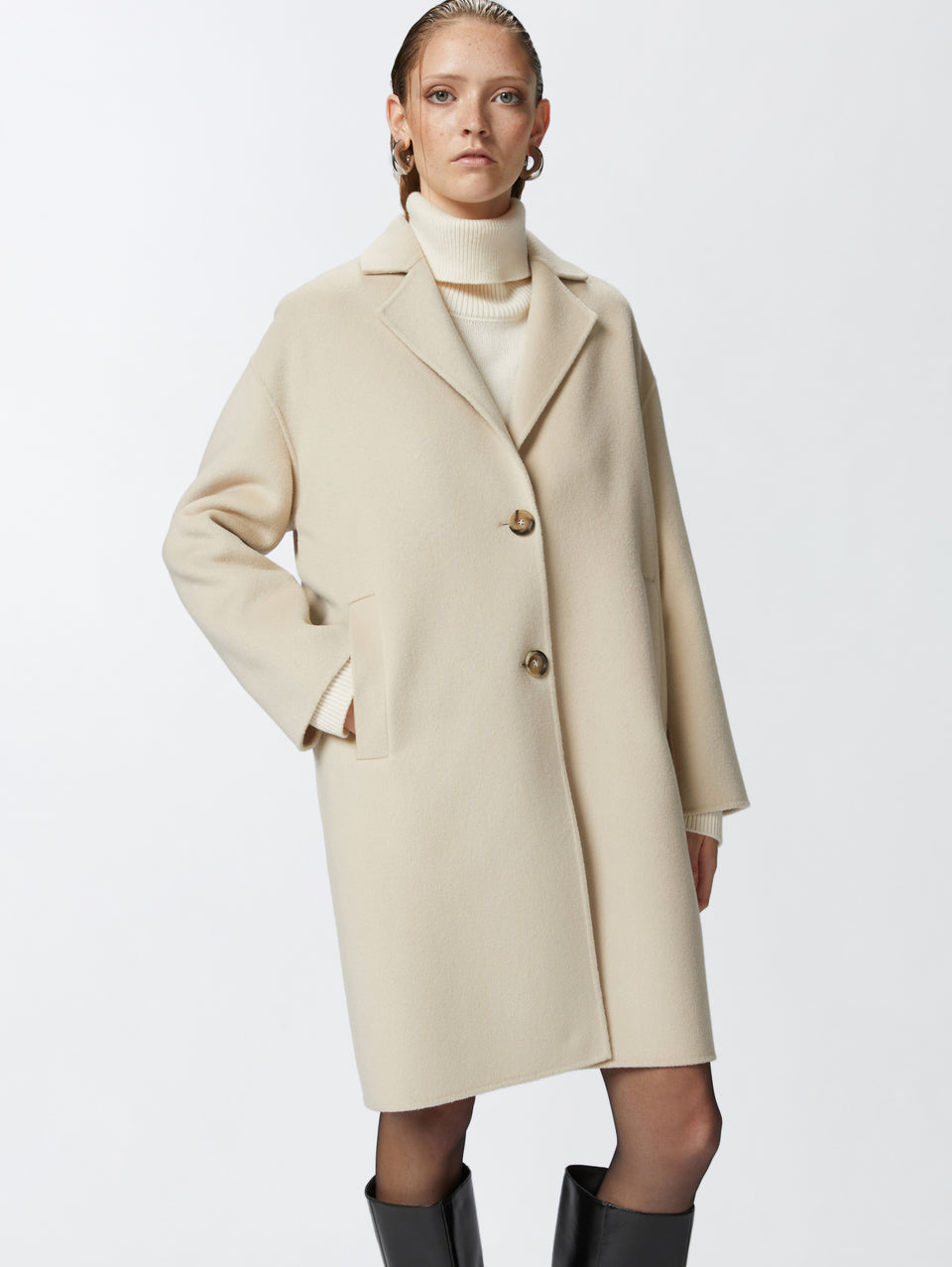 PINKO Cappotto Monopetto In Double Di Lana Beige