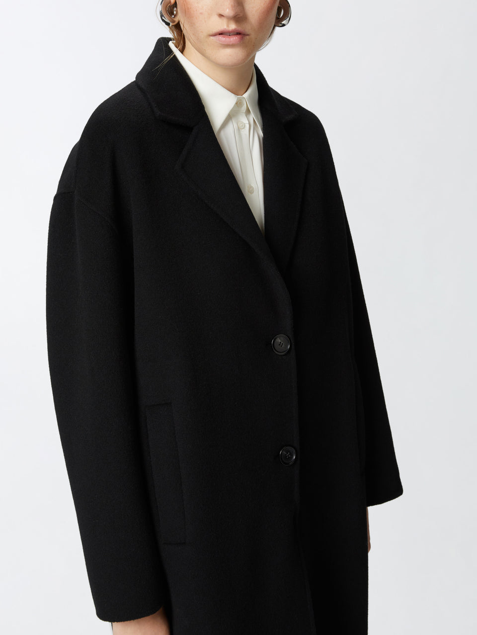 PINKO Cappotto Monopetto In Double Di Lana Nero