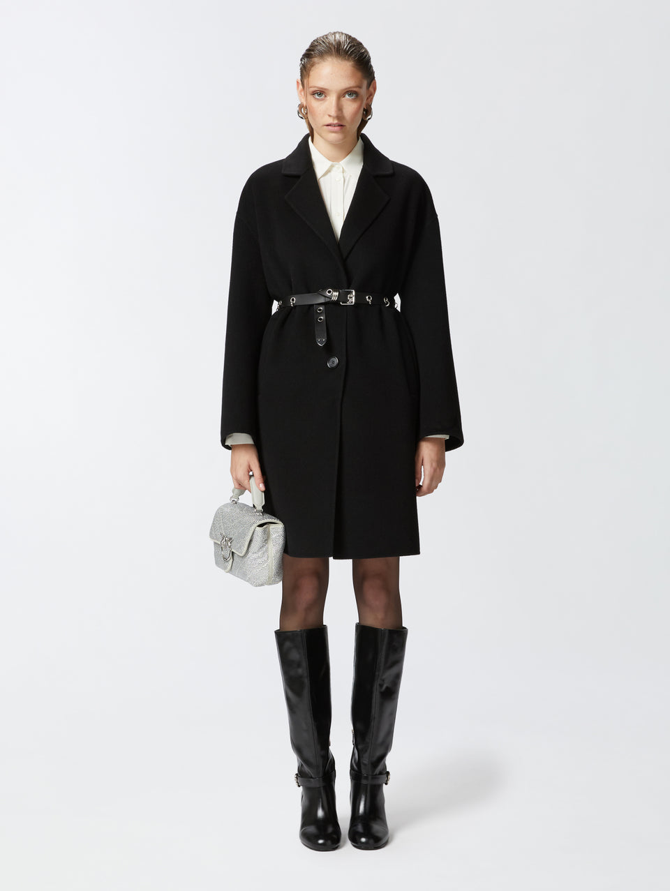 PINKO Cappotto Monopetto In Double Di Lana Nero