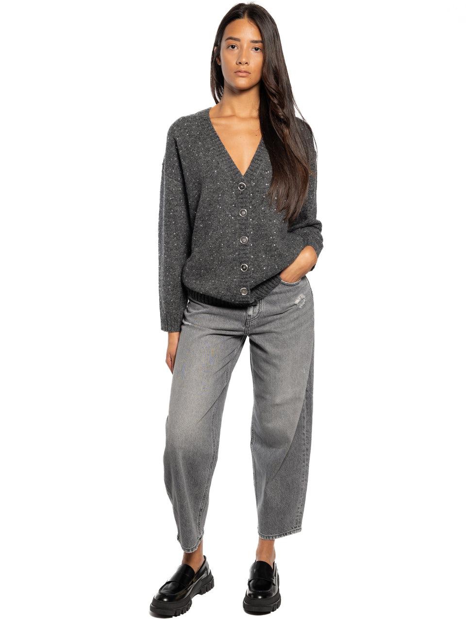 PINKO Cardigan A V Con Strass Grigio