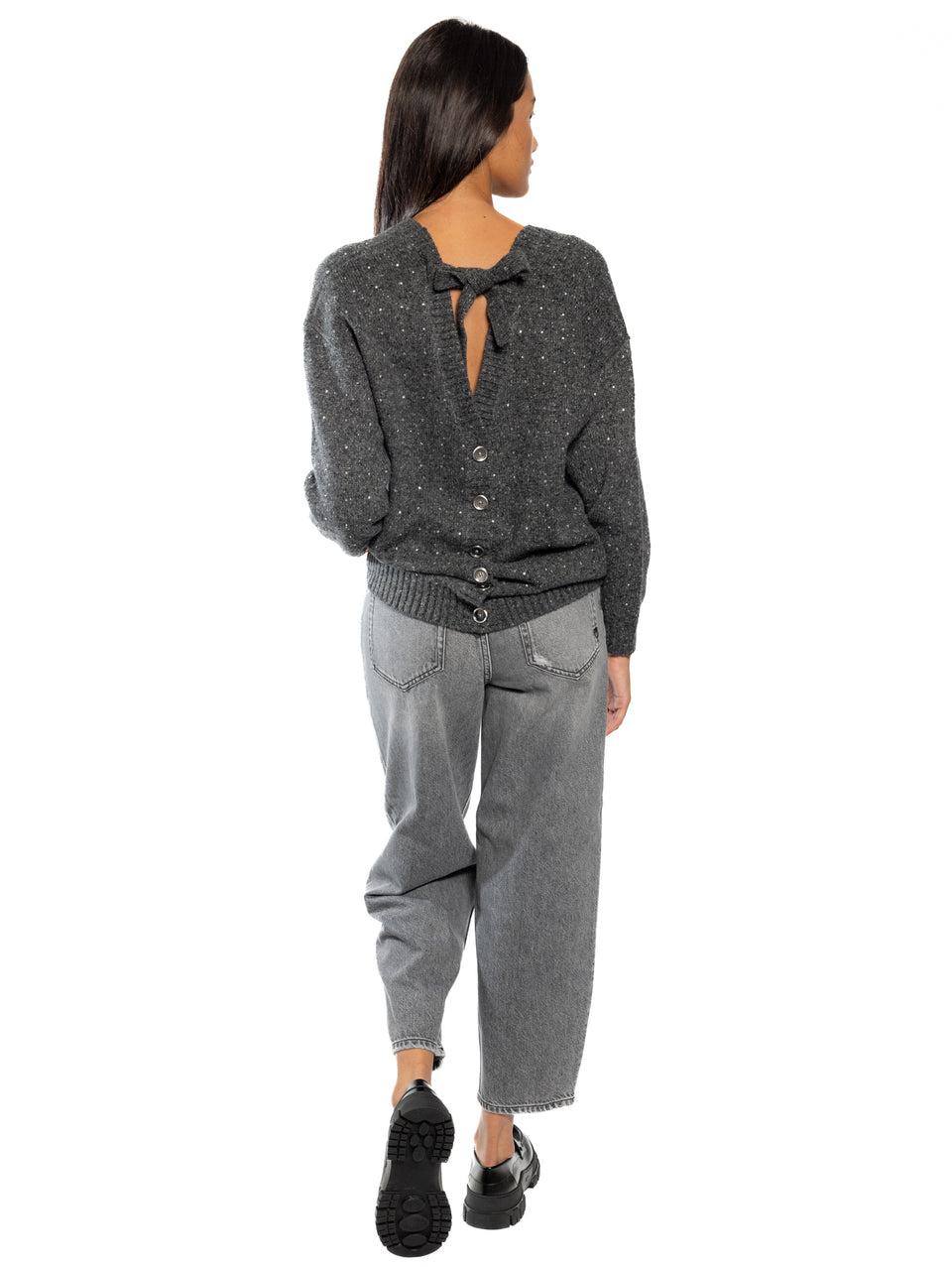 PINKO Cardigan A V Con Strass Grigio