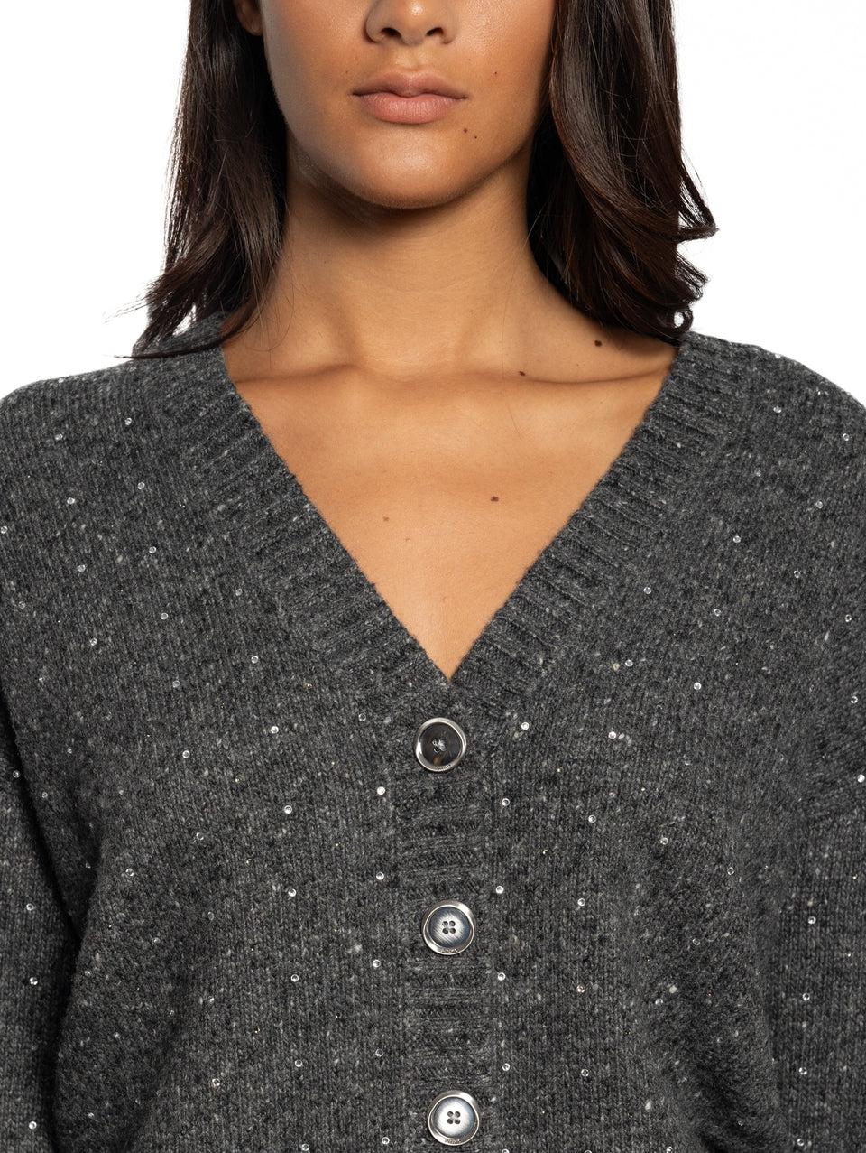 PINKO Cardigan A V Con Strass Grigio