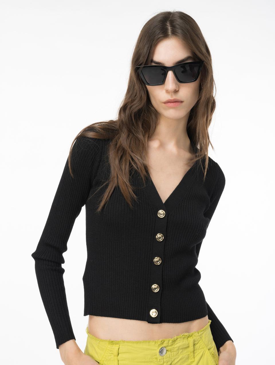 PINKO Cardigan Con Logo In Trasparenza Nero