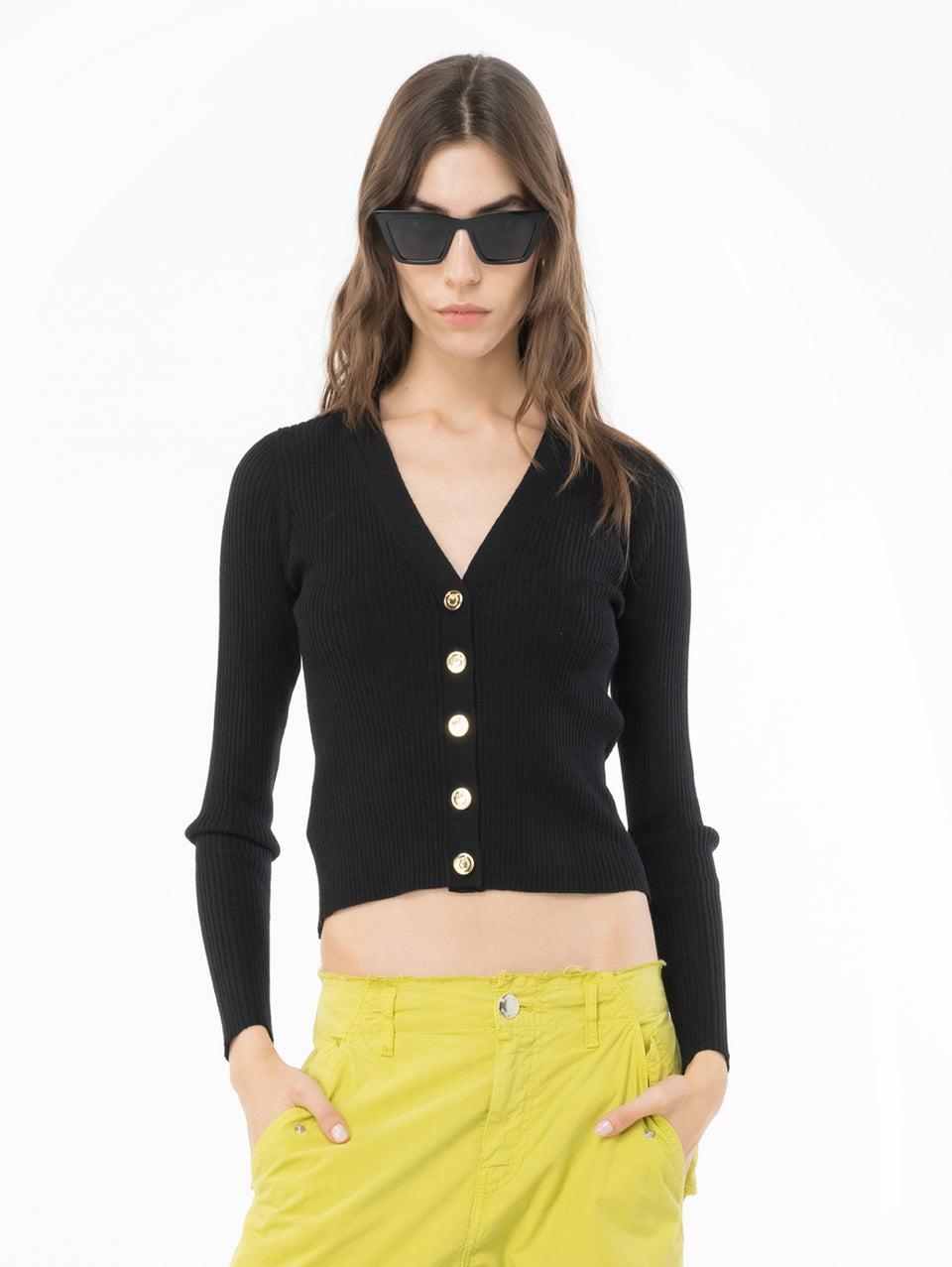 PINKO Cardigan con Logo in Trasparenza Nero