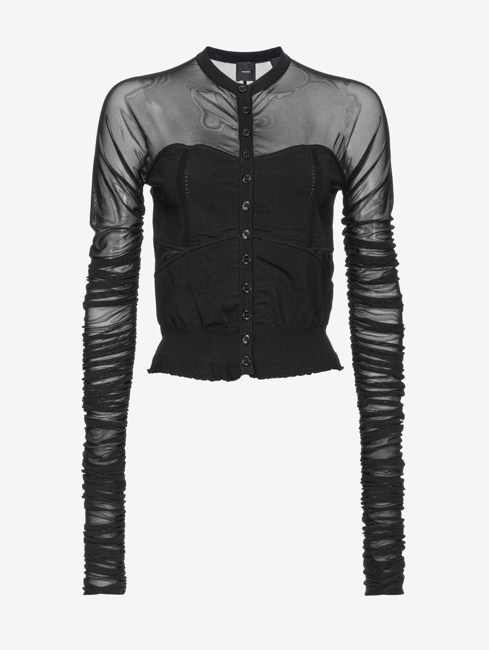 PINKO Cardigan Con Maniche Lunghe In Tulle Nero
